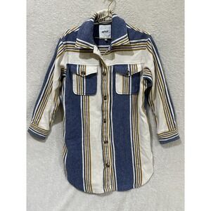 NWT Aerie Cream and Blue Stripe Oversized Flannel Shacket Size XS Lumber Jane